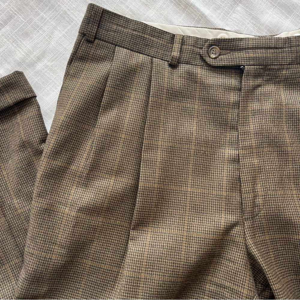 Ralph Lauren Wool Glen Plaid Pleated Dress Pants